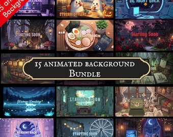 Pacchetto di 15 sfondi animati per lo streaming su OBS / Pacchetto Twitch accogliente, lofi, gotico e celestiale