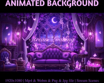 Enchanted Purple Lounge Stream Overlay: Animated Luxury Mystic Room Twitch Screen (Digital Download)