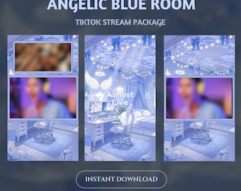 Sovrapposizioni live di TikTok con ambientazione blu angelica, sfondi celestiali e sognanti per lo streaming di TikTok