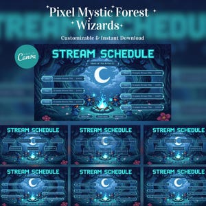 Pixel Mystic Forest Wizards Stream Plan, Blaue Retro Pixel Art Weekly Canva Template