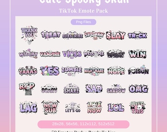 Pacchetto di emoticon per TikTok: set di emoticon statiche in formato PNG con teschio spettrale in stile kawaii per Twitch e Discord.