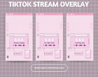 Pacchetto Lofi Pink Stream Overlay: Scene animate retrò kawaii (download digitale)