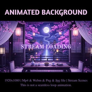 Moonlit Sakura Retreat Animated Stream Overlay: Cozy Cherry Blossom Twitch Background (Digital Download)