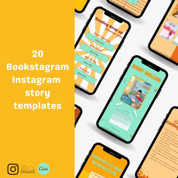 Bright Retro Bookstagram Instagram Story Template,Cute Bookish Instagram Canva Templates,Colorful Groovy Editable Author Templates