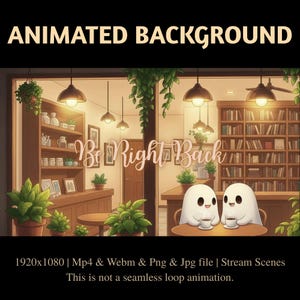 Ghostly Bookstore Cafe Animated Stream Overlay: Haunted Cafe Twitch, YouTube, Kick (PDF File)