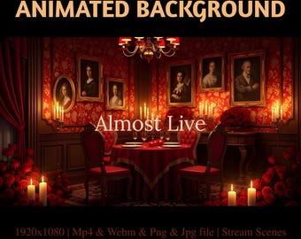 Animated Gothic Velvet Dinner Stream Overlay: Vintage Dining Room Twitch Banners (PDF File)