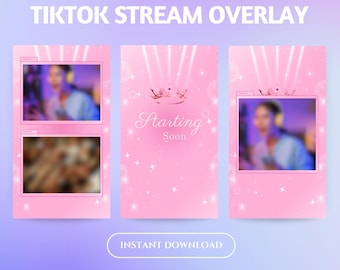Paquete de superposiciones de transmisión celestial rosa: Escenas animadas de TikTok (descarga digital)