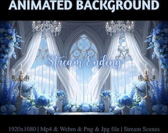 Animated Blue Blossom Cathedral Stream Overlay: Ethereal Floral Architecture Twitch Background(PDF File)