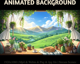 Animated Sunlit Garden Window Stream Overlay: Sunny Nature Nook Twitch Banners (PDF File)