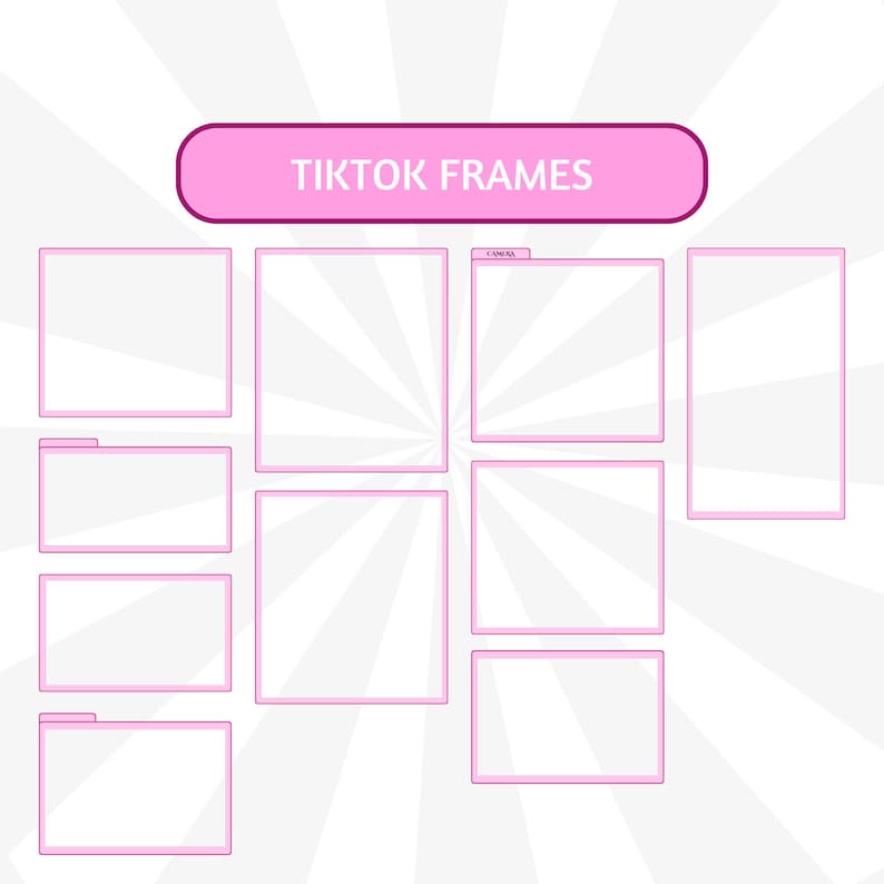 May include: A pink and white graphic with the text "TikTok Frames" at the top. The graphic features nine rectangular frames with pink borders, arranged in a grid pattern.