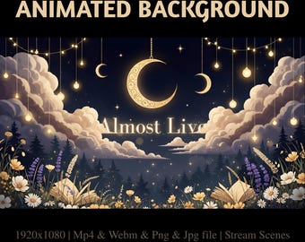 Moonlit Blossom Garden Stream Overlay: Animated Mystic Night Floral Twitch Screen (Digital Download)