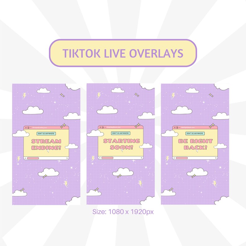 Sovrapposizioni animate per streaming TikTok: tema retrò viola (download digitale) immagine 2