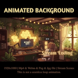 Plant Filled Streamer Setup Animated Stream Overlay, Cozy Greenery Twitch Background (Digital Download)