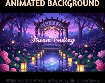 Animated Enchanted Twilight Garden Stream Overlay: Glowing Lantern Garden Twitch Background