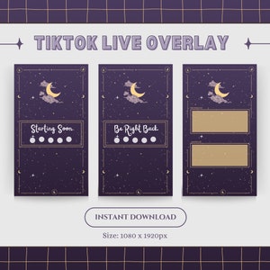 Animated TikTok Live Overlays,cute Tiktok stream,Celestial Night Tiktok stream aesthetic,Cute Aesthetic scenes alerts,Animated stream banner
