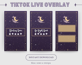 Animated TikTok Live Overlays,cute Tiktok stream,Celestial Night Tiktok stream aesthetic,Cute Aesthetic scenes alerts,Animated stream banner