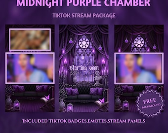 Pacchetto di overlay per TikTok: Overlay verticale animato Gothic Dark Academia, Overlay live Vtuber Purple Chamber