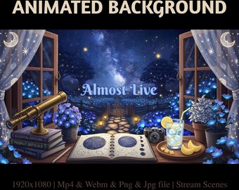 Animated Celestial Garden Study Desk Stream Overlay: Starry Night Sky Twitch Background (PDF File)