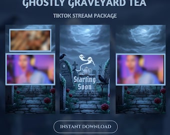 Tè spettrale in un cimitero - Sovrapposizioni animate per live su TikTok: Streaming TikTok a tema dark academia e stregoneria