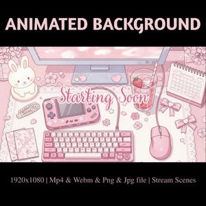 Kawaii Pink Gamer Desk Animated Stream Overlay: Twitch, YouTube, Kick (PDF File)