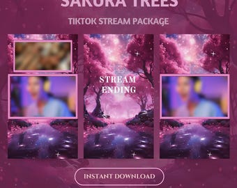 Cherry Blossom Animated TikTok Stream Overlays: Pink Sakura Gamer Scenes (Digital Download)