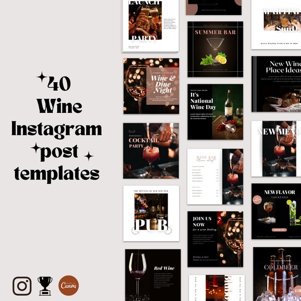 Luxury Wine Editable Social Media Templates,Bar Pub Restaurant Business Instagram Template,Wine Retailer insta,Wine lovers,Fine food drinks