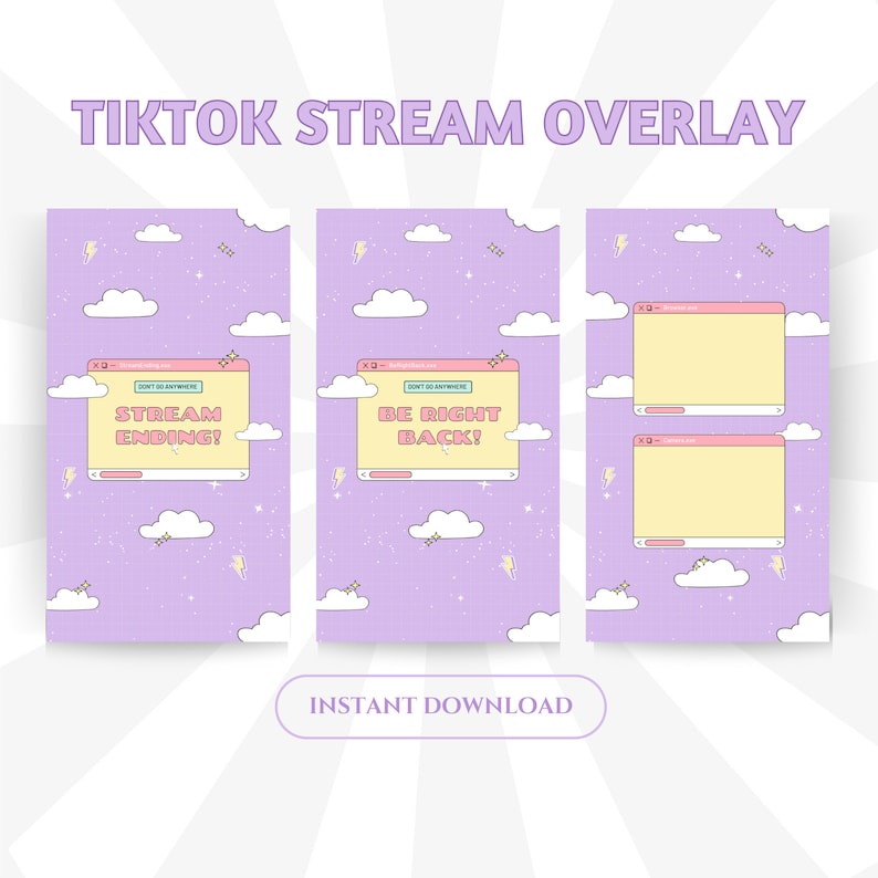 Sovrapposizioni animate per streaming TikTok: tema retrò viola (download digitale) immagine 1