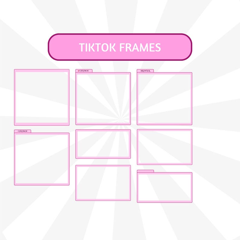 May include: A set of pink frames on a white background with a radial pattern. The frames are labeled with the text "TIKTOK FRAMES".
