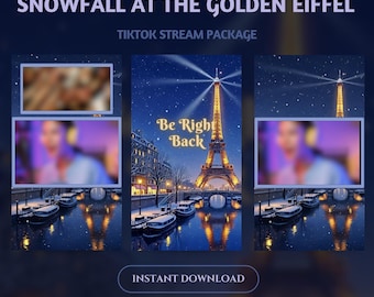 Snowfall at the Golden Eiffel TikTok Stream Overlay,Romantic Paris Animated Scenes (Digital Download)