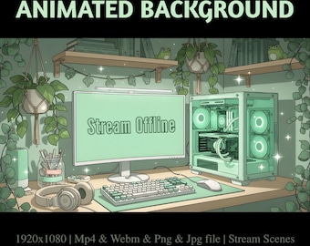 Green Calm Nook Stream Overlay: Animated Plants & Soft Sunlight Desk Twitch Banners (Digital Download)