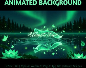 Green Aurora Spirit Fox Stream Overlay: Animated Northern Lights Twitch Banners (Digital Download)