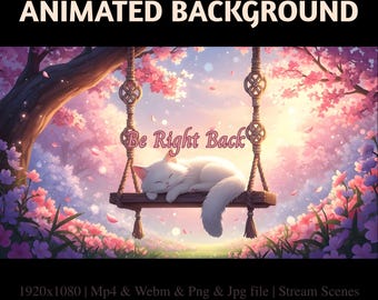 Animated Cherry Blossom Cat Stream Overlay: Spring Nap Scene (Digital Download)