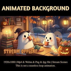 Geanimeerde Ghostly Cafe Stream-overlay: Halloween Twitch-banners (pdf-bestand)
