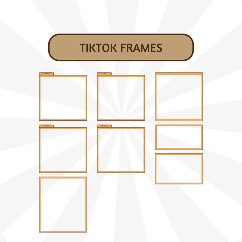 K&ouml;nnte beinhalten: Ein Satz von neun braunen Rahmen mit wei&szlig;en Innenr&auml;umen, angeordnet in einem Rastermuster. Die Rahmen sind oben mit "TikTok Frames" beschriftet.