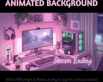 Animated Cozy Pink Gamer Room Stream Overlay: Kawaii Pink RGB Twitch Background (PDF File)