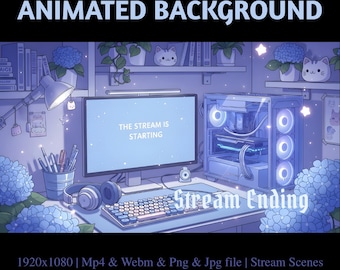 Calm Blue Stream Setup Stream Overlay: Animated Pastel & Modern Desk Twitch Banners (Digital Download)