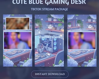 Pacchetto Streaming Scrivania da Gaming Azzurro Pastello: Sovrapposizioni Animate per TikTok Live (Download Digitale)