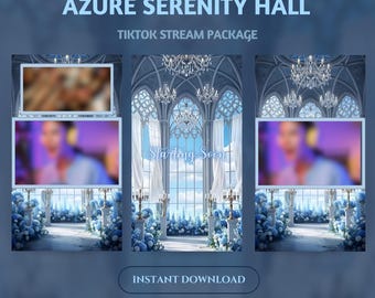 Azure Serenity Hall TikTok Stream Overlay: Blue Blossom Cathedral Gamer Scene (Digital Download)