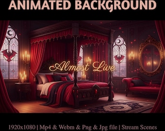 Elegant Gothic Bedroom Animated Stream Overlay,Red Vintage Room Twitch Background (Digital Download)