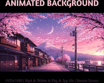 Animated Fuji Blossom View Stream Overlay: Cherry Blossom Lane Twitch Background,Japanese Spring Screen