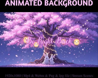 Serene Sakura Nights Animated Stream Overlay:Magical Starry Rabbit Twitch Overlay