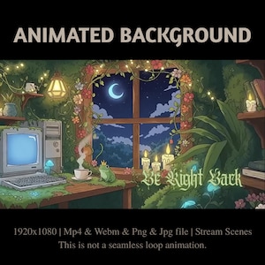 Superposición de transmisión animada por computadora Cottagecore Frog: Escena de Twitch de Cozy Frog (Descarga digital)