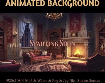 Castle Fireside Lounge Animated Stream Background: Cozy Medieval Fireplace Twitch/YouTube Overlay (Digital Download)