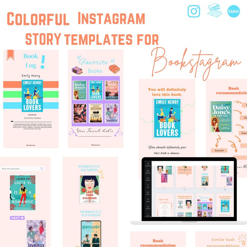 Bookstagram Story Templates 20 Pink Blue Instagram Story Etsy