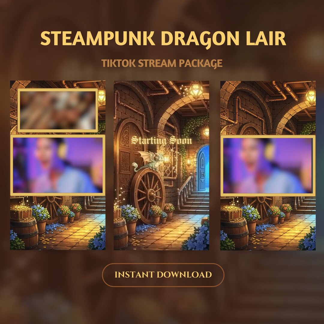 Steampunk Dragon Lair Tiktok Live Overlays: Fantasy Dragon Stream ...
