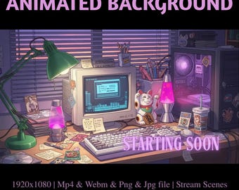 Retro Gaming Schreibtisch Animiertes Stream Overlay: Twitch, YouTube, Kick (PDF-Datei)