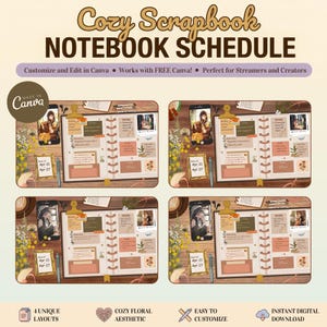 Cozy Cottagecore Scrapbook Stream Schedule Editable Template for Twitch, Kick & YouTube