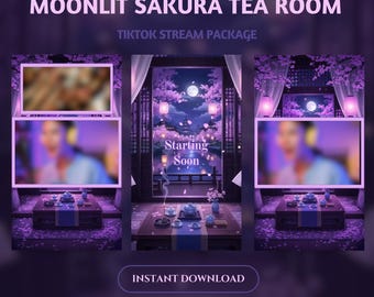 Moonlit Sakura Tea Room TikTok Overlay: Animated Luxury Purple Lounge TikTok Screen (Digital Download)