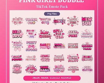 Pacchetto di emoticon per TikTok: set di emoticon PNG con testo a bolle rosa stile Y2K per Twitch e Discord
