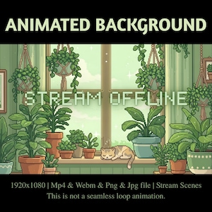 Botanical Cat Retreat Animated Stream Screen: Cozy Pixel Room (Digital Download)